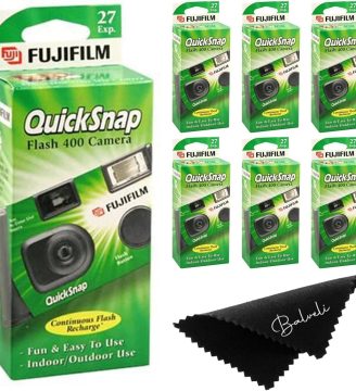 Fuji Film Quicksnap Flash Disposable Camera 400 Iso, 6 Pack, 35mm 27 Exp,with Balveli Coth, Fuji Film Disposable Camera Bulk, 6 Pack of Fuji Disposable Cameras.