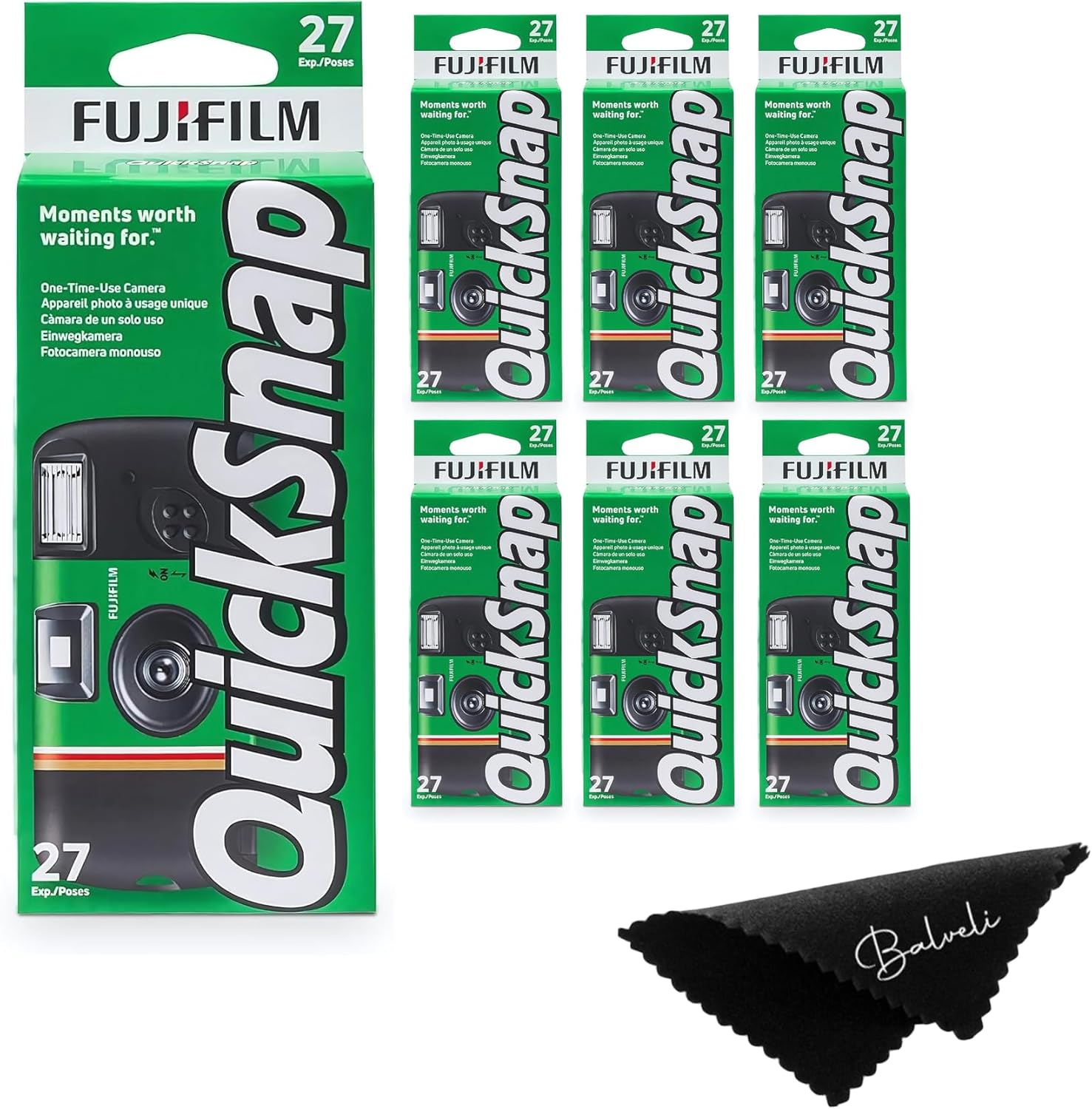 Fuji Film Quicksnap Flash Disposable Camera 400 Iso, 6 Pack, 35mm 27 Exp,with Balveli Coth, Fuji Film Disposable Camera Bulk, 6 Pack of Fuji Disposable Cameras. - Image 2