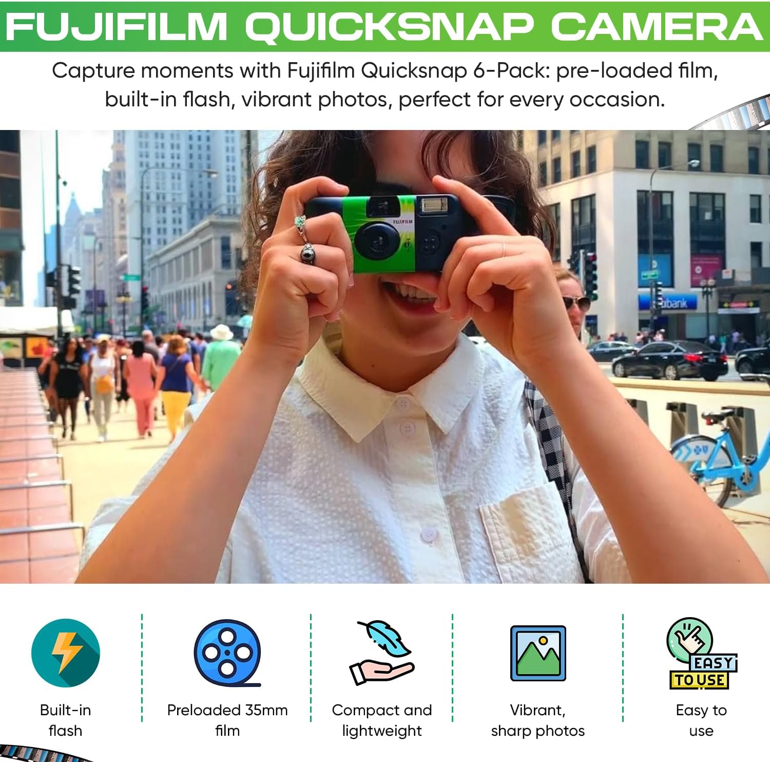 Fuji Film Quicksnap Flash Disposable Camera 400 Iso, 6 Pack, 35mm 27 Exp,with Balveli Coth, Fuji Film Disposable Camera Bulk, 6 Pack of Fuji Disposable Cameras. - Image 3