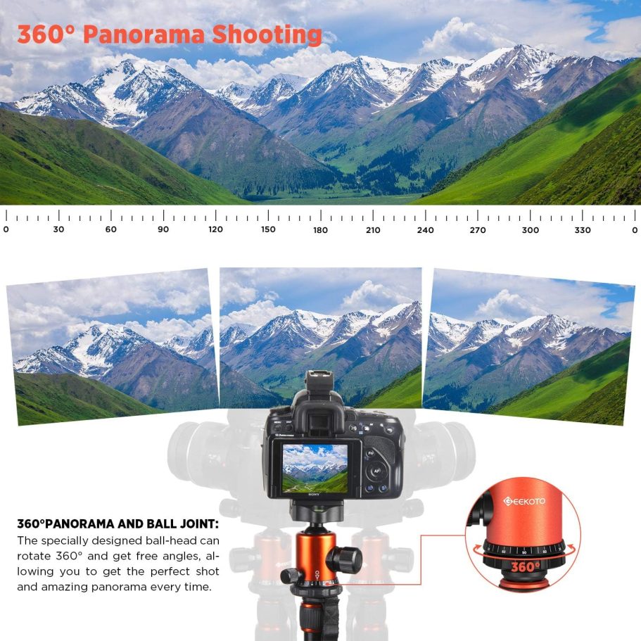 GEEKOTO 77’’ Tripod, Camera Tripod for DSLR, Compact Aluminum Tripod with 360 Degree Ball Head and 8kgs Load for Travel and Work - Image 3