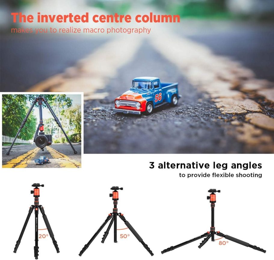 GEEKOTO 77’’ Tripod, Camera Tripod for DSLR, Compact Aluminum Tripod with 360 Degree Ball Head and 8kgs Load for Travel and Work - Image 4