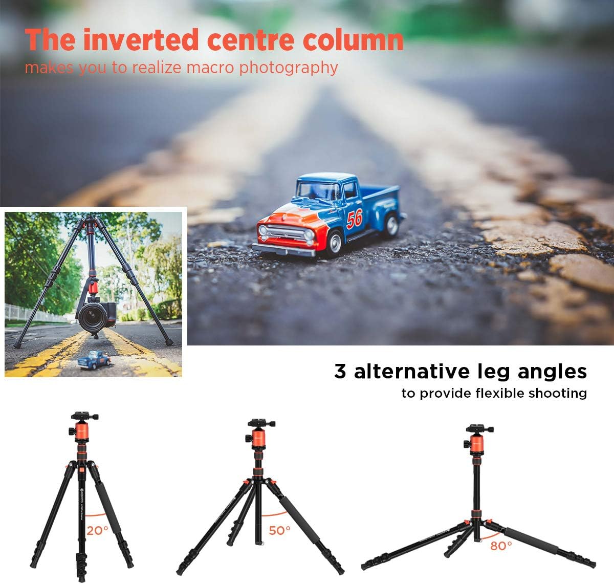 GEEKOTO 77’’ Tripod, Camera Tripod for DSLR, Compact Aluminum Tripod with 360 Degree Ball Head and 8kgs Load for Travel and Work - Image 4
