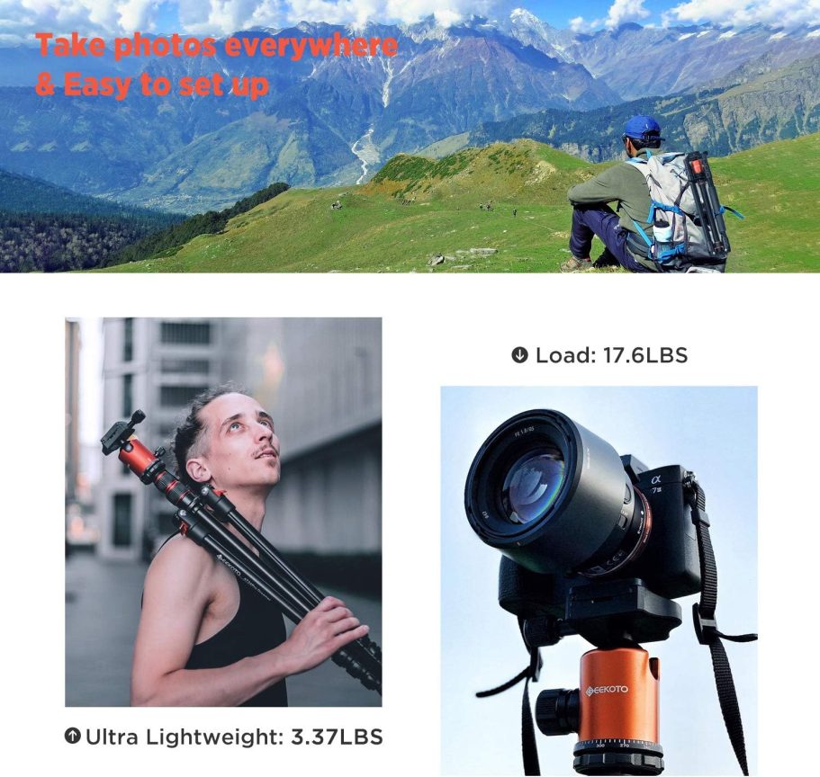 GEEKOTO 77’’ Tripod, Camera Tripod for DSLR, Compact Aluminum Tripod with 360 Degree Ball Head and 8kgs Load for Travel and Work - Image 5
